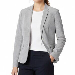Talbots Jacket Womens Size 4 Seersucker Grey and White, Two Button Blazer